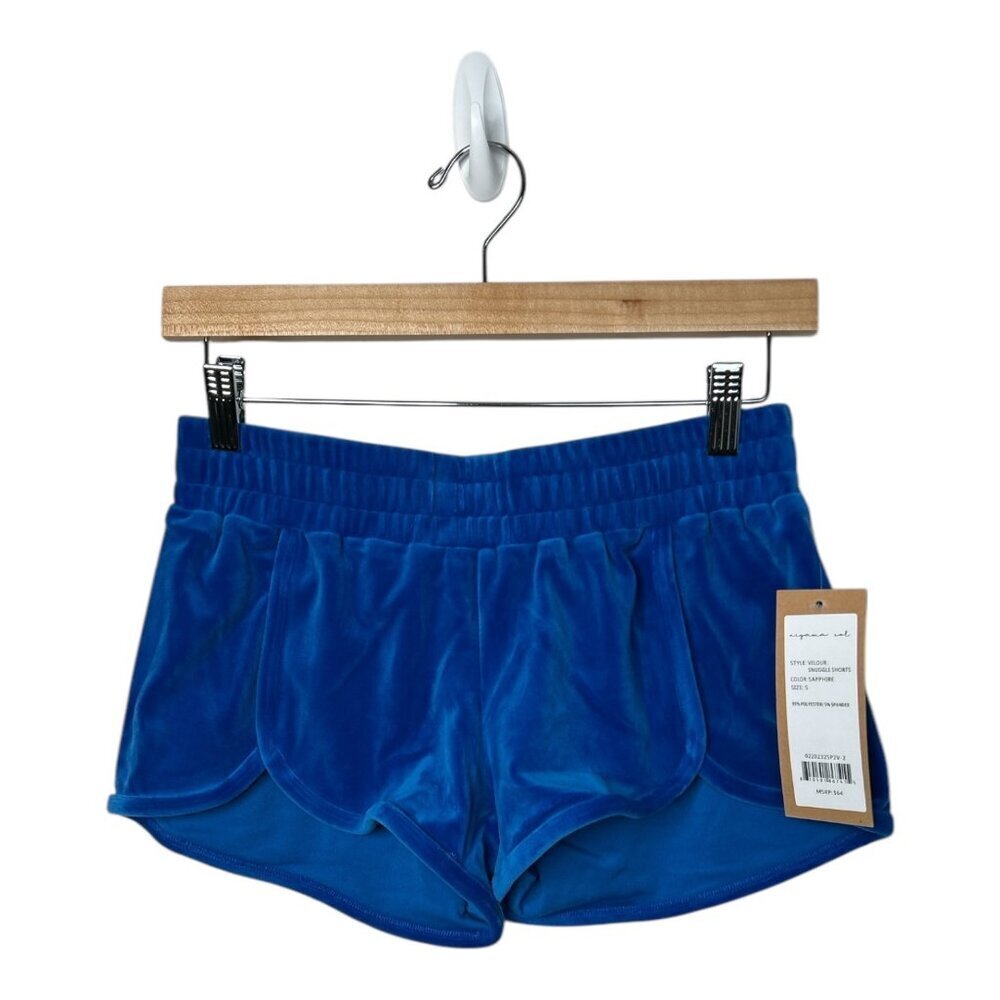 Niyama Sol Sapphire Blue Velour Snuggle Loungewear Shorts Womens Size Small NWTs
